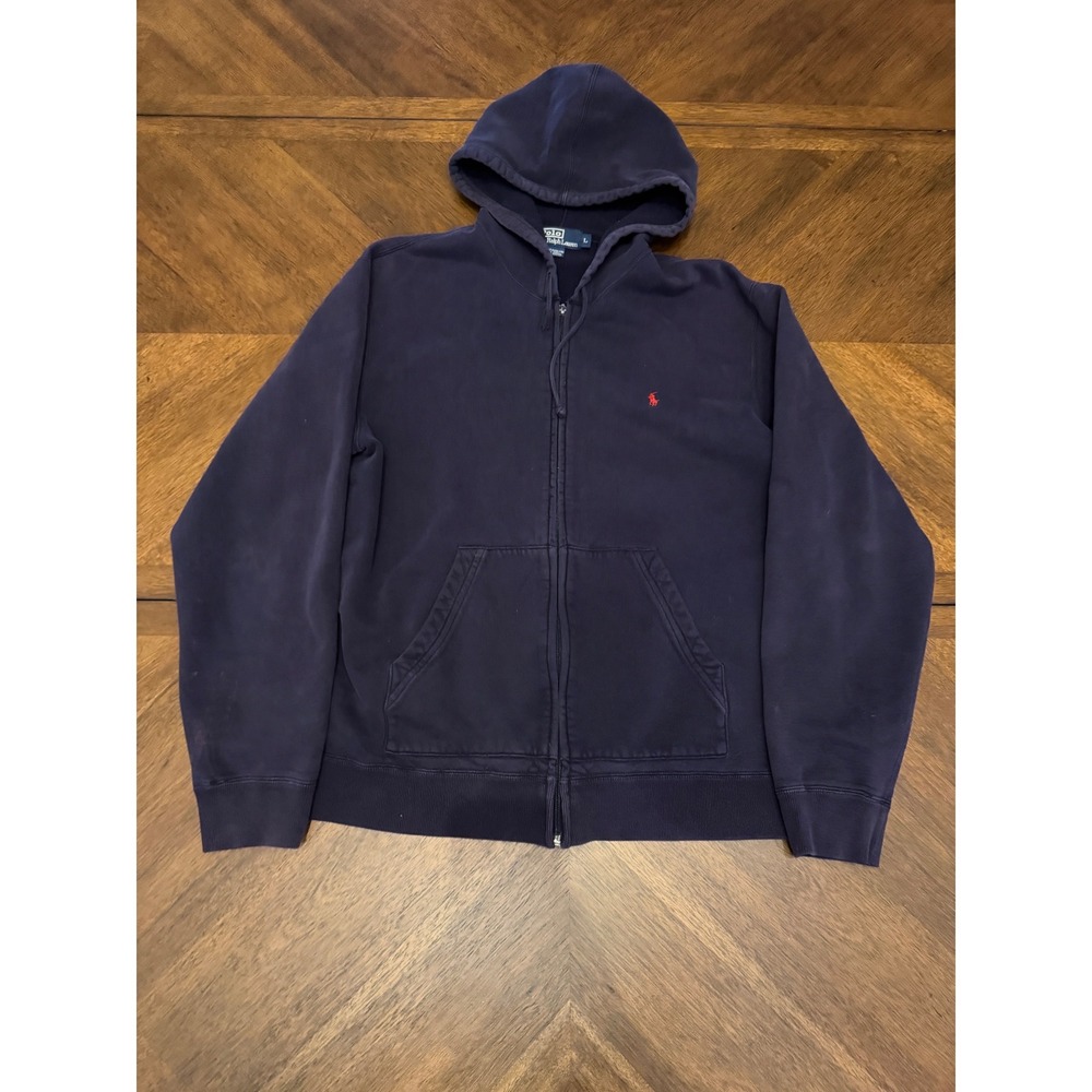 Polo Ralph Lauren Mens Full Zip‎ Hoodie Navy Blue Red Pony Logo Vintage Large